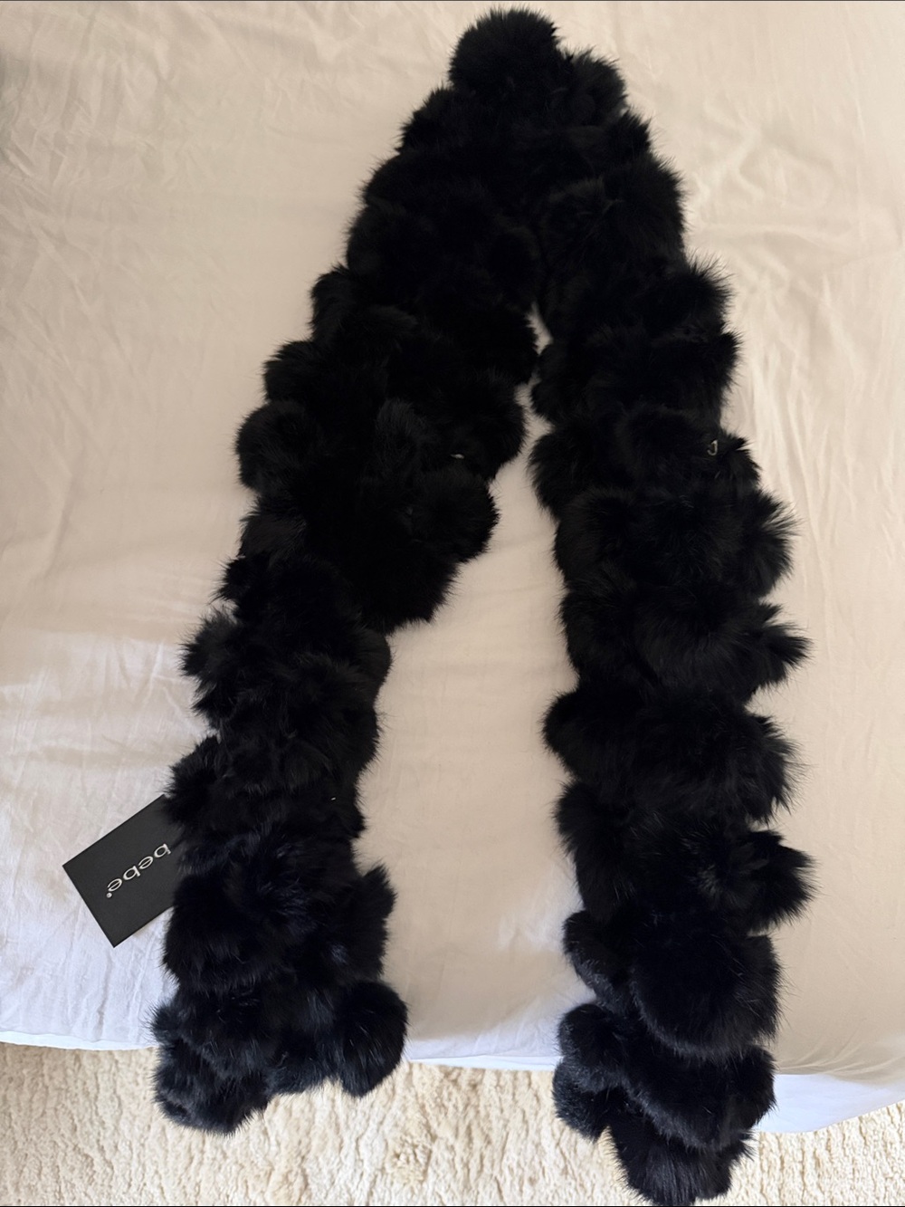 bebe Black Faux Fur Pom Trim Scarf